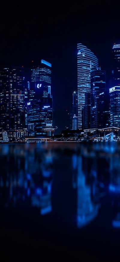 Fond d'écran iPhone Blue Lights Reflection Water Buildings