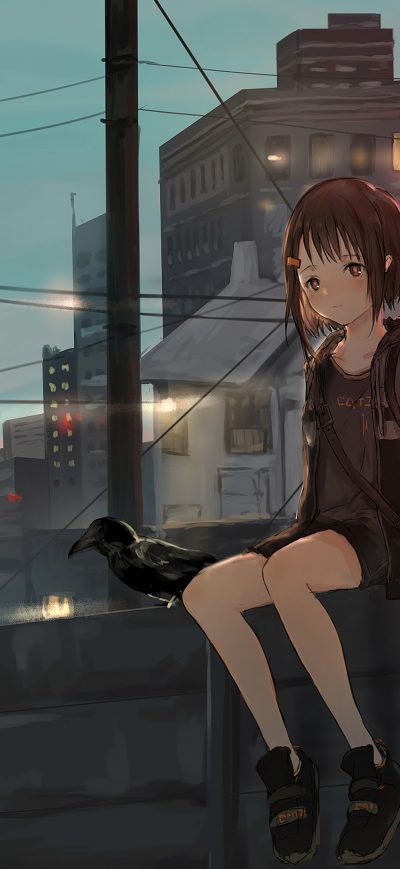 Fond d'écran iPhone Anime Girl Sitting Alone Roof Sad 4k