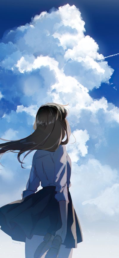 Fond d'écran iPhone Anime School Girl Watching Clear Sky