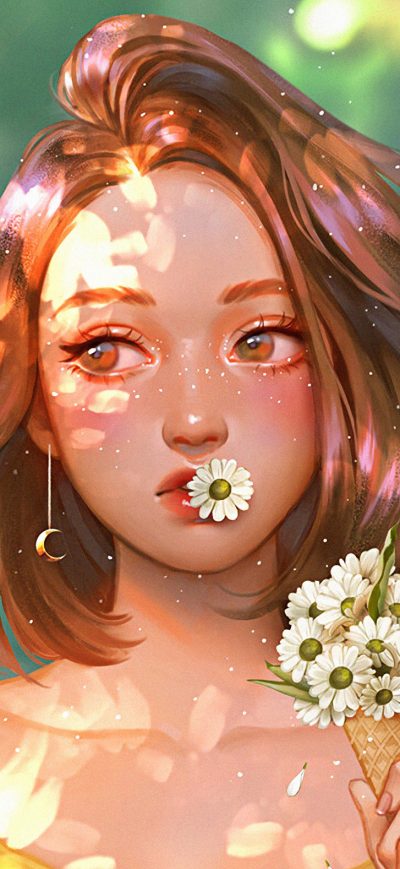 Fond d'écran iPhone Girl With Daisy Flowers