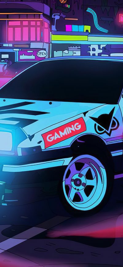 Fond d'écran iPhone Cyberpunk Car Neon City Run 4k