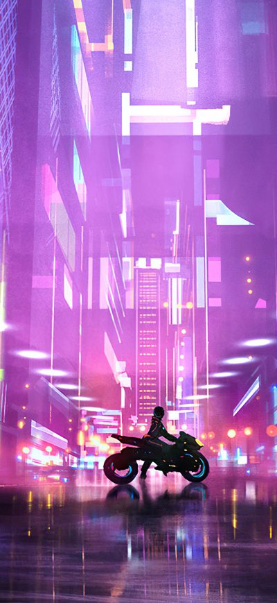 Fond d'écran iPhone Cyberpunk Biker Girl Scifi City 4k