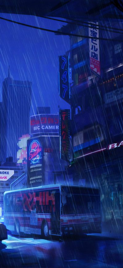 Fond d'écran iPhone Futuristic City Dark Evening Rain 4k