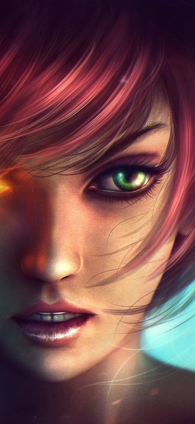 Fond d'écran iPhone Fantasy Girl Horns Red Head Green Eyes
