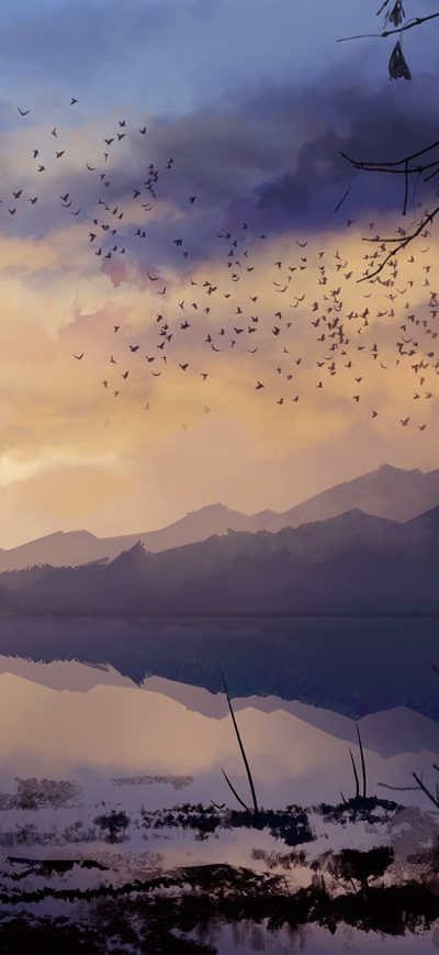 Fond d'écran iPhone Digital Painting Lake Landscape Nature