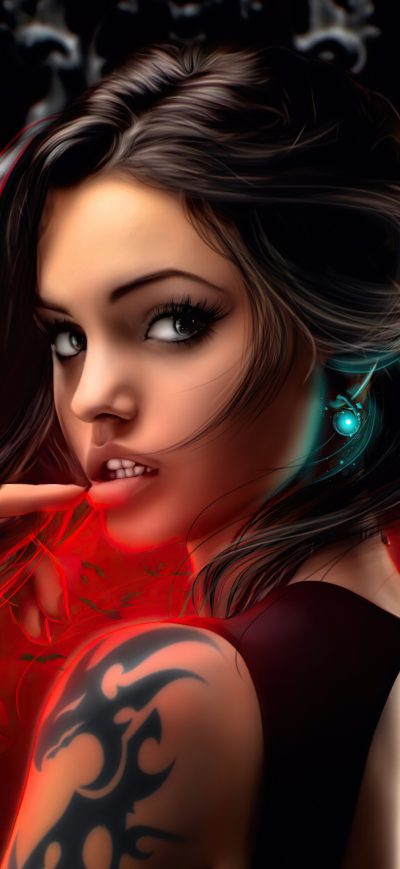 Fond d'écran iPhone Dark Eyes Fantasy Tattoo Girl 4k