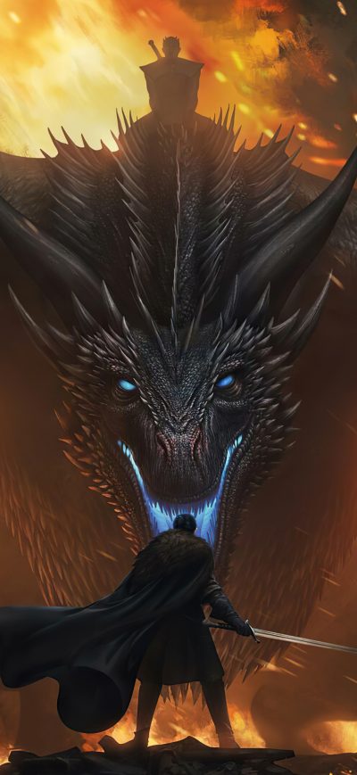 Fond d'écran iPhone Night King Dragon Vs Jon Snow 4k