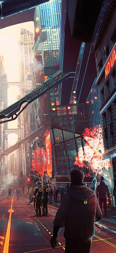 Fond d'écran iPhone Cyberpunk City Future Digital Art