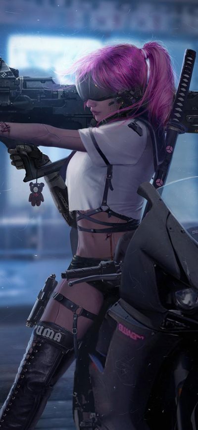 Fond d'écran iPhone Cyberpunk Biker Girl