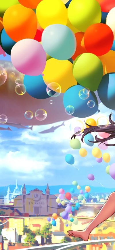 Fond d'écran iPhone Colorful City Anime Girl Blowing Bubbles