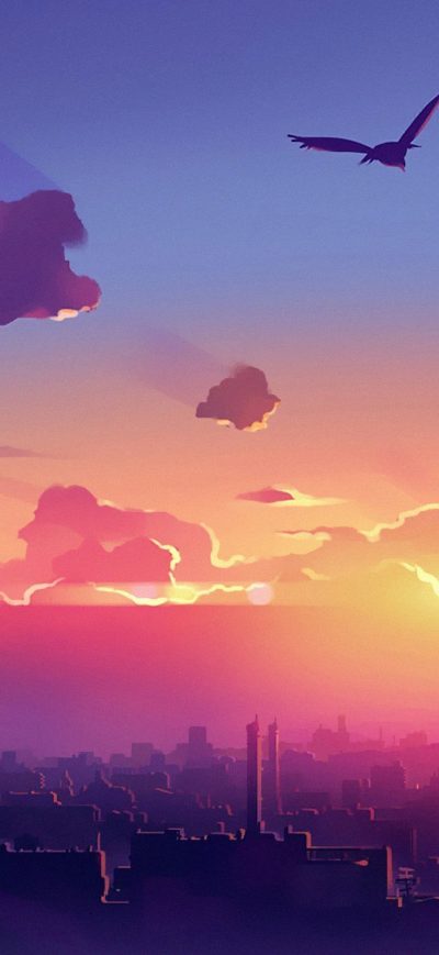 Fond d'écran iPhone Anime Clouds Birds Flying 4k