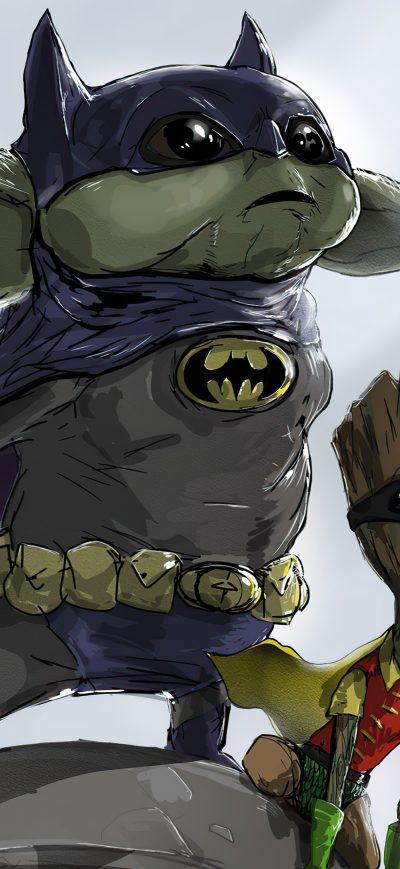 Fond d'écran iPhone Baby Groot Yoda As Batman And Robin 4k