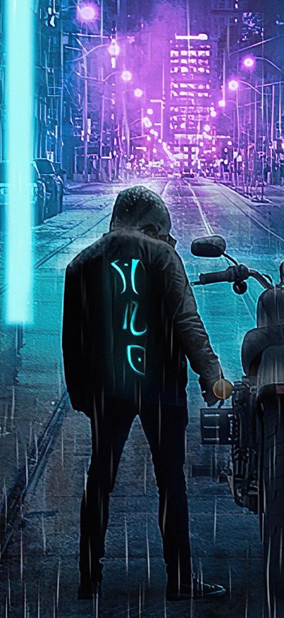 Fond d'écran iPhone City Streets Cyberpunk Biker