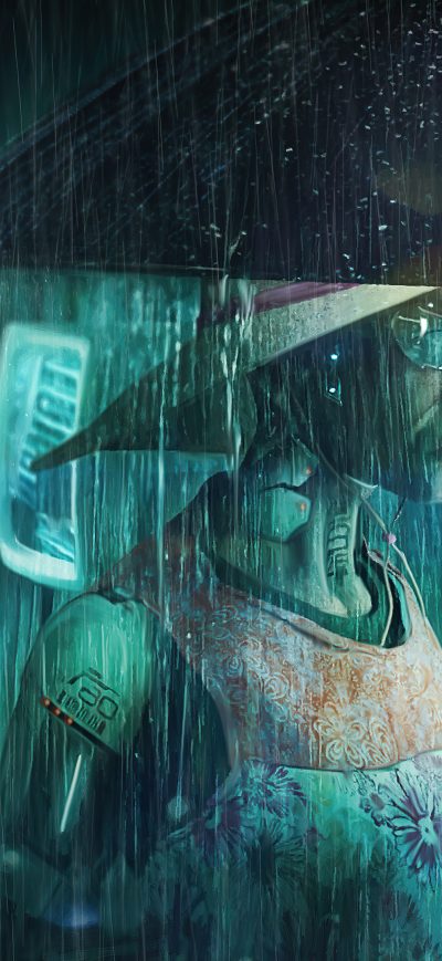 Fond d'écran iPhone Night City Rain Storm Cyber 4k