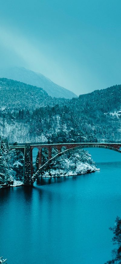 Fond d'écran iPhone Beautiful Bridge Between Lake In Forest 4k