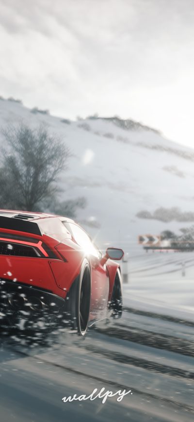 Fond d'écran iPhone Lamborghini Huracan Drift In Snow Forza Horizon 4