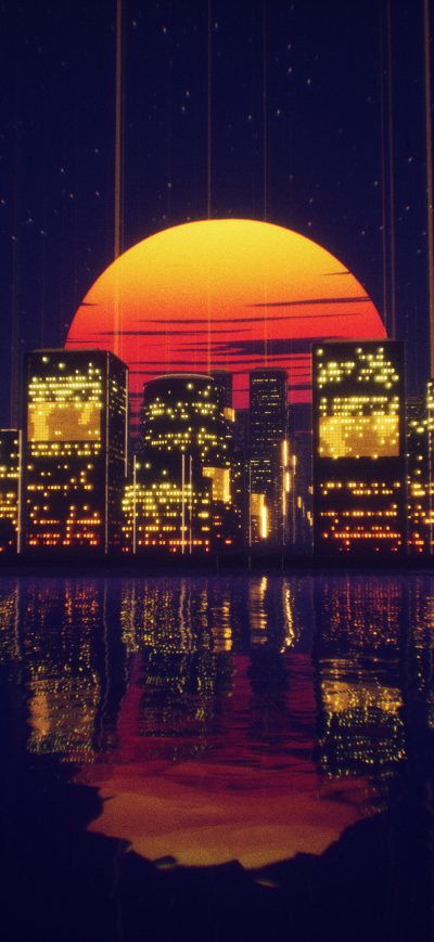 Fond d'écran iPhone Abstract City Retro Sunset Night 4k