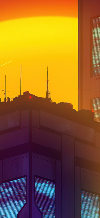 Fond d'écran iPhone Synthwave Buildings 4k