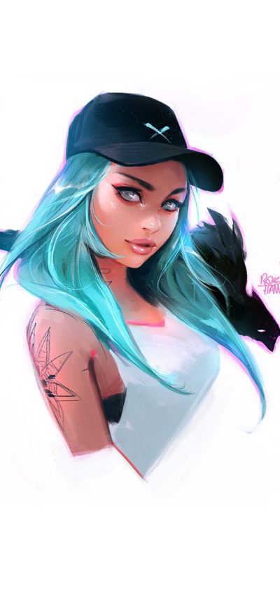Fond d'écran iPhone Blue Hair Cap Girl