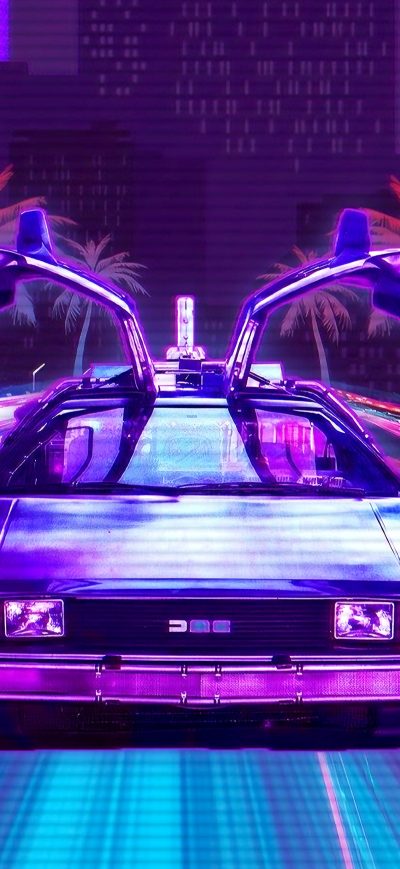 Fond d'écran iPhone Retro Lux Cars Retrowave 4k