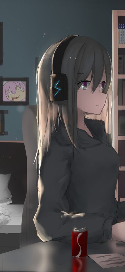 Fond d'écran iPhone Anime Girl Headphones Working 4k
