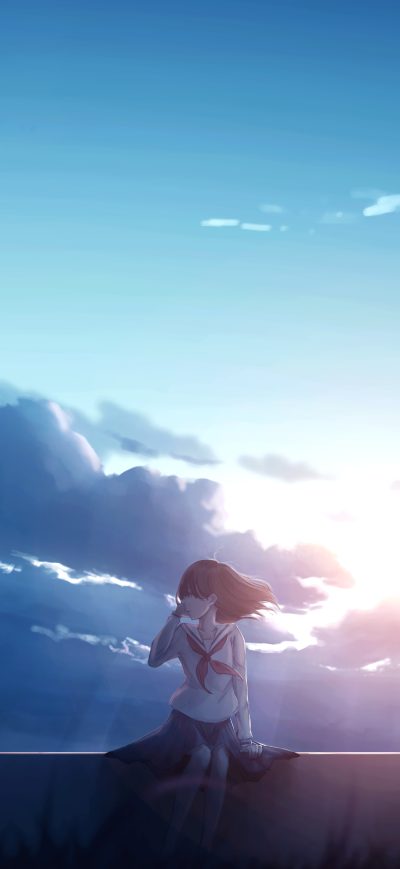 Fond d'écran iPhone Anime Girl Alone Sitting