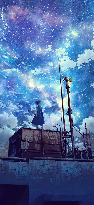 Fond d'écran iPhone Watching The Galaxy Anime Girl 4k