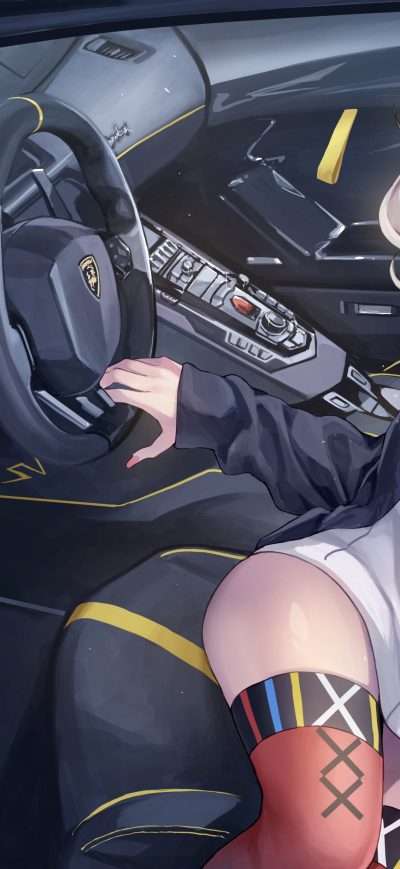 Fond d'écran iPhone Anime Girl In Lamborghini Blowing Bubble Gum 4k