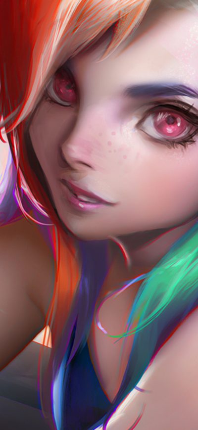 Fond d'écran iPhone Anime Girl Colorful Hairs