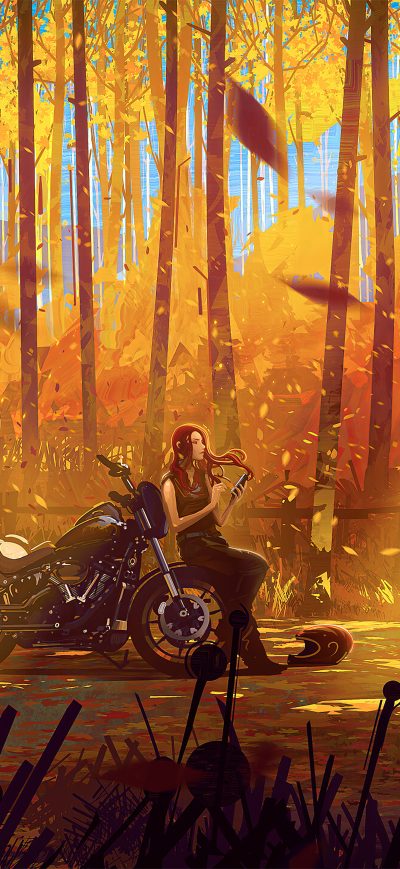 Fond d'écran iPhone A Beautiful Autumn Biker Breakdown 4k