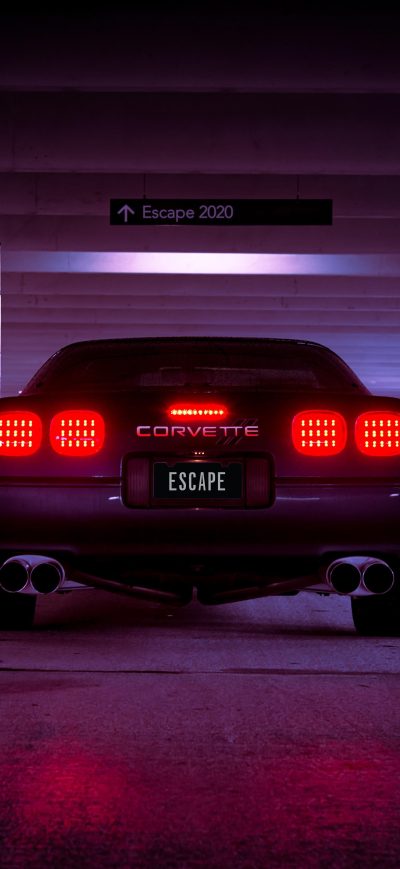 Fond d'écran iPhone Corevette C4 Escape 2020 Retrowave