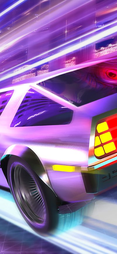 Fond d'écran iPhone Synthwave Mid Night Run Delorean 4k