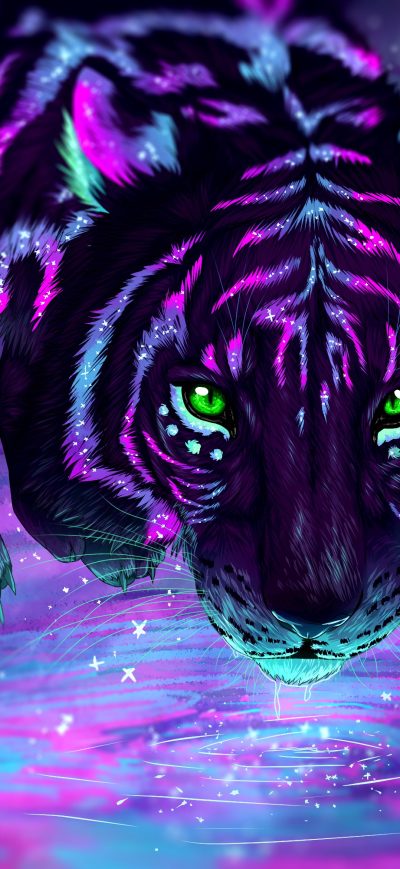 Fond d'écran iPhone Green Eyes Night Reflection Tiger Artwork