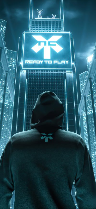 Fond d'écran iPhone Hood Boy Skyscraper Neon Lights 4k