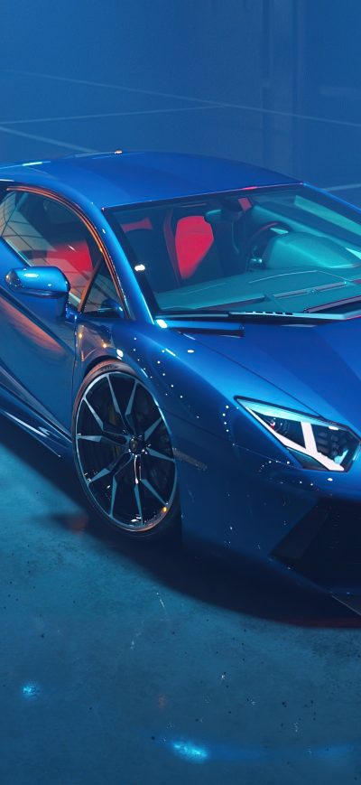 Fond d'écran iPhone Blue Lamborghini Aventador Dione Forged Cgi 4k