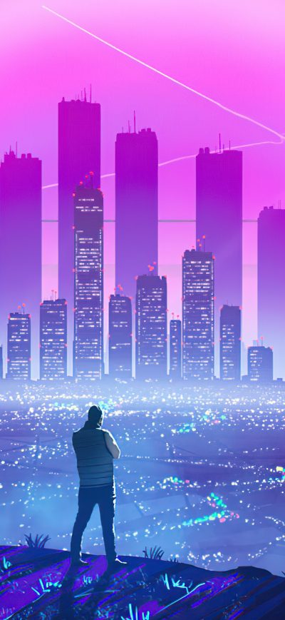 Fond d'écran iPhone Black Lights Of City Synthwave 5k