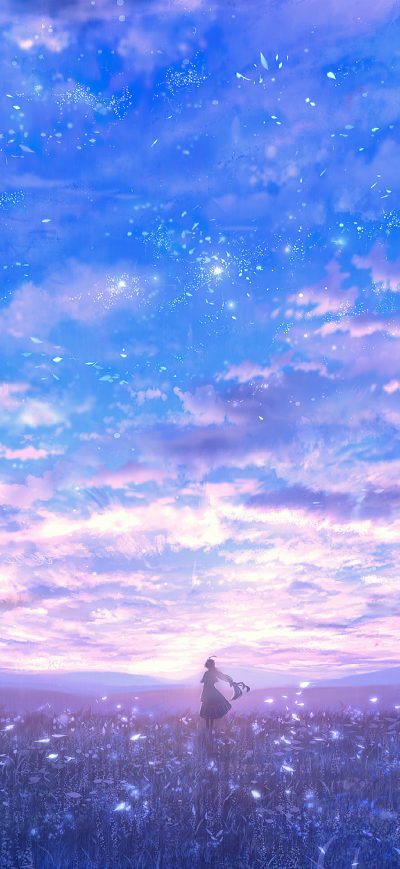 Fond d'écran iPhone Girl In Lavender Field Alone Clouds 4k