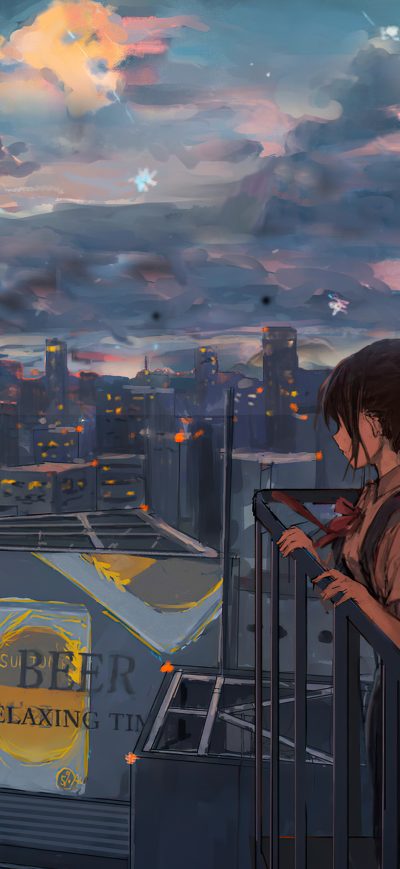 Fond d'écran iPhone Cityscape Sky Anime Girl Peace Alone 4k