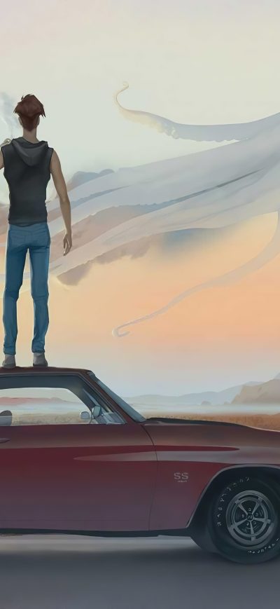 Fond d'écran iPhone Standing On Car Roof And Smoking Chillax 4k
