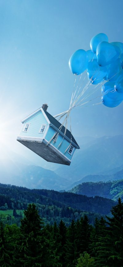 Fond d'écran iPhone Balloon Floating House 5k
