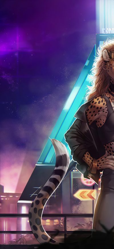 Fond d'écran iPhone Fox And Leopard In Scifi Cyberpunk World 4k