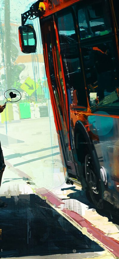 Fond d'écran Girl Texting On Bus Side 4k sur iPhone