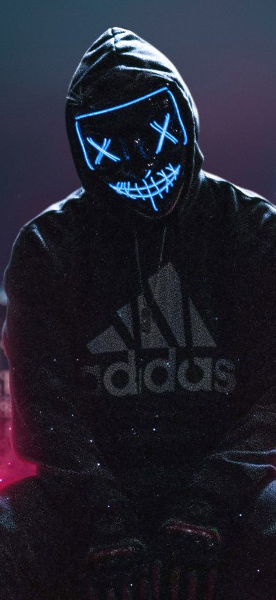 Fond d'écran iPhone Hoodie Boy Sitting Neon Mask