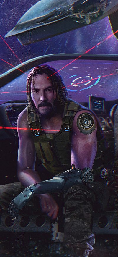 Fond d'écran iPhone Cyberpunk 2077 Keanu Reeves 4k