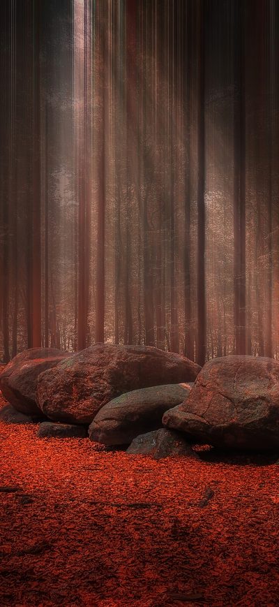 Fond d'écran iPhone Red Stones Wood Light Beams 4k