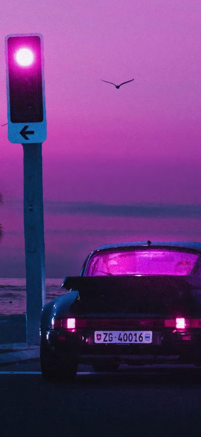 Fond d'écran iPhone Porsche Miami Nights Synthwave 4k