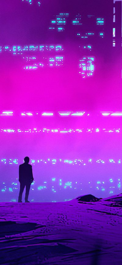 Fond d'écran iPhone Synthwave Purple City