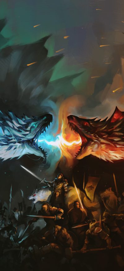 Fond d'écran iPhone Night King And Khaleesi Fighting With Dragons Artwork