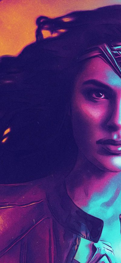 Fond d'écran iPhone Wonder Woman 1984 Retrowave