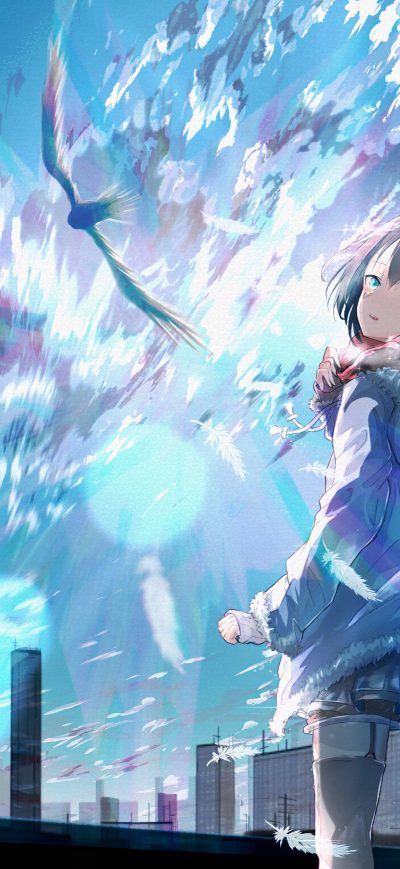 Fond d'écran iPhone Anime Girl Building Lights 4k